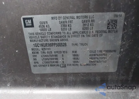 2015 Chevrolet Silverado 2500Hd Wt from USA, damaged, VIN 1GC1KUE86FF500528